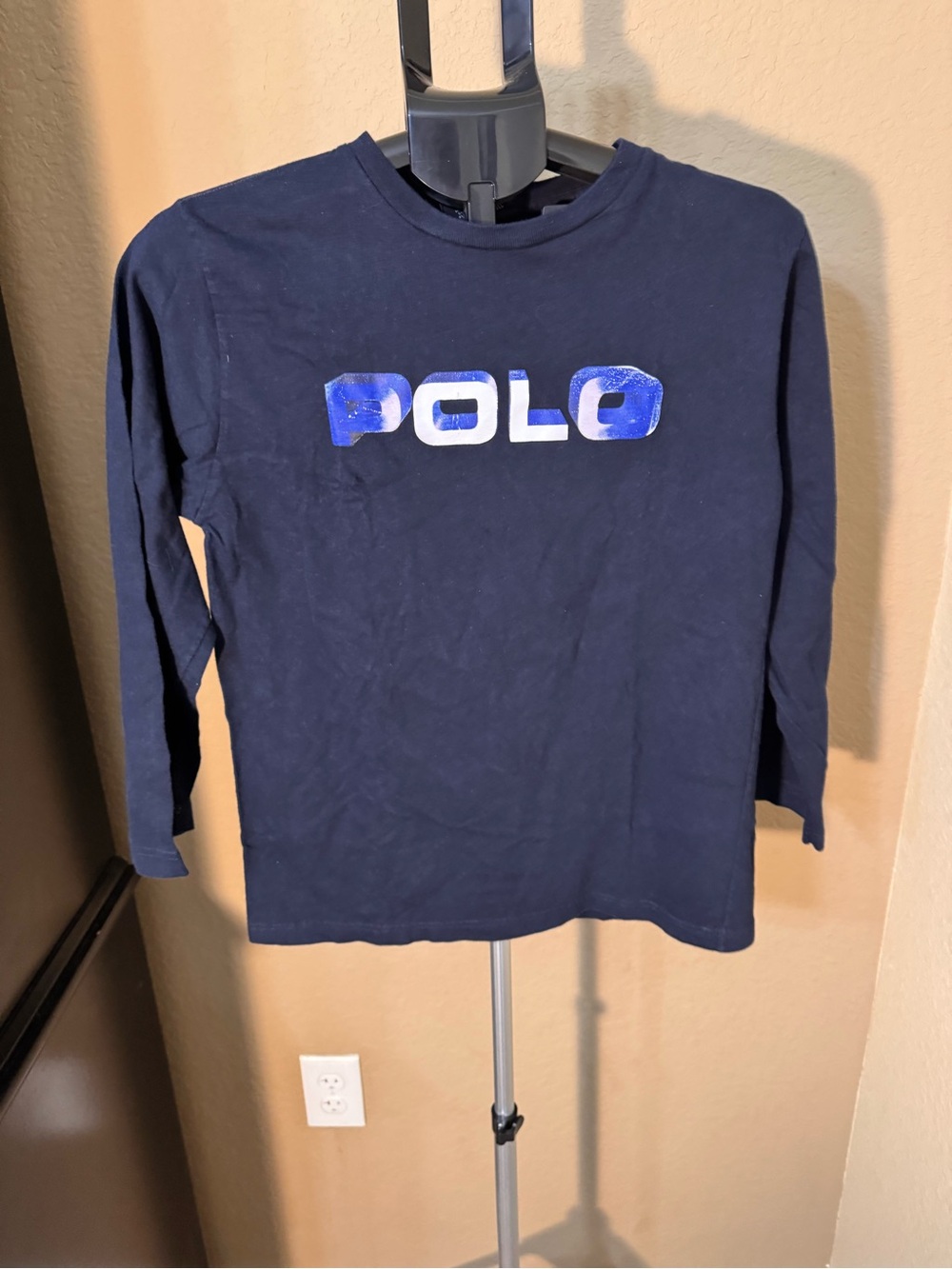 Vintage Polo Sport by Ralph Lauren Navy Long Sleeve Tee with Blue POLO Graphic